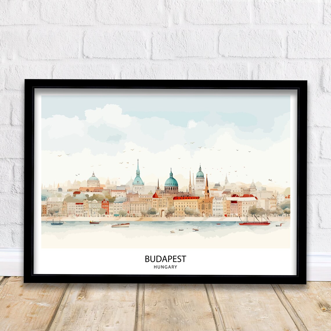 Budapest Hungary Danube River Watercolor Historic Cityscape Travel Poster