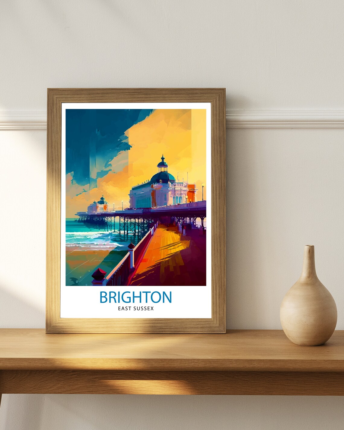 Brighton East Sussex Pier Golden Sunset Seaside Travel Poster - Image 2