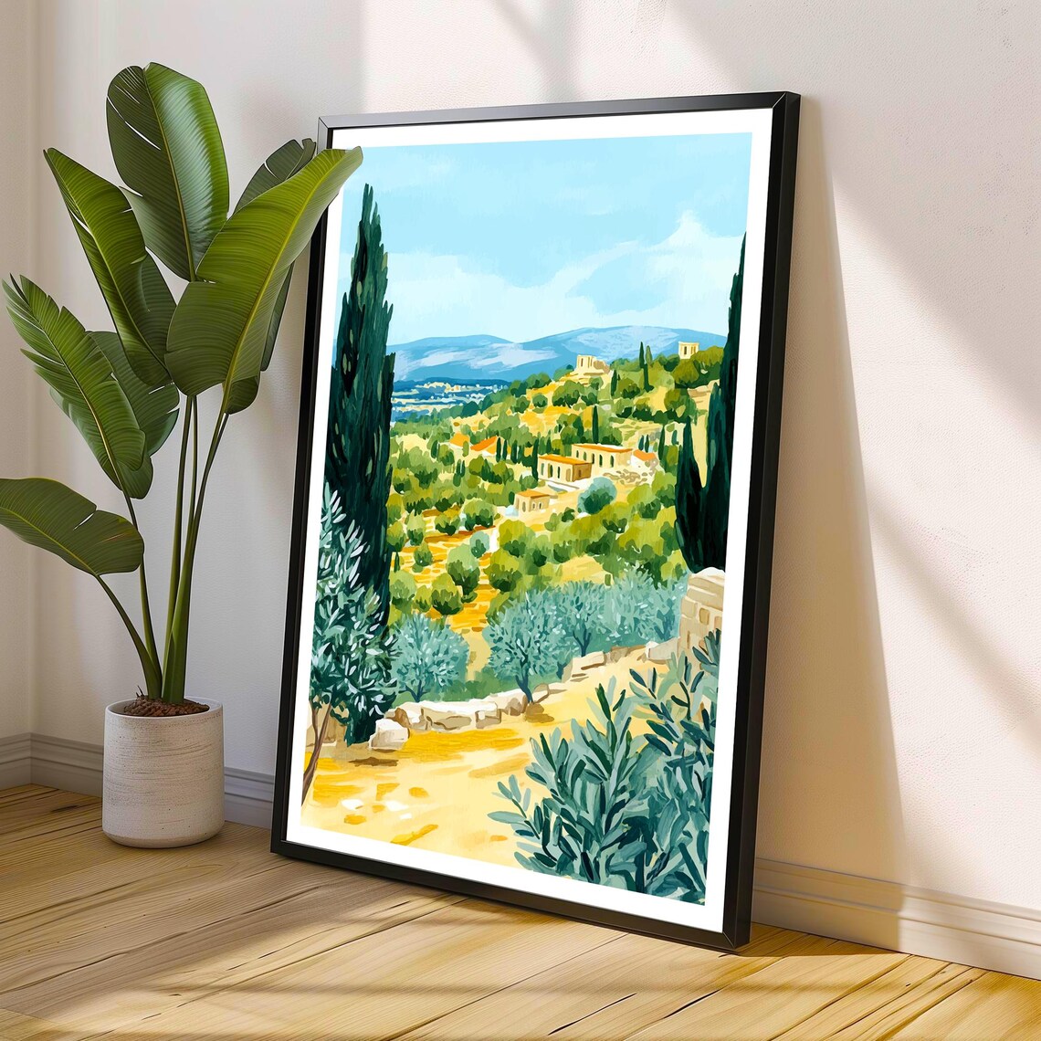 Athens Greece Olive Grove Cypress Hillside Ancient Ruins Painting Poster - Image 2