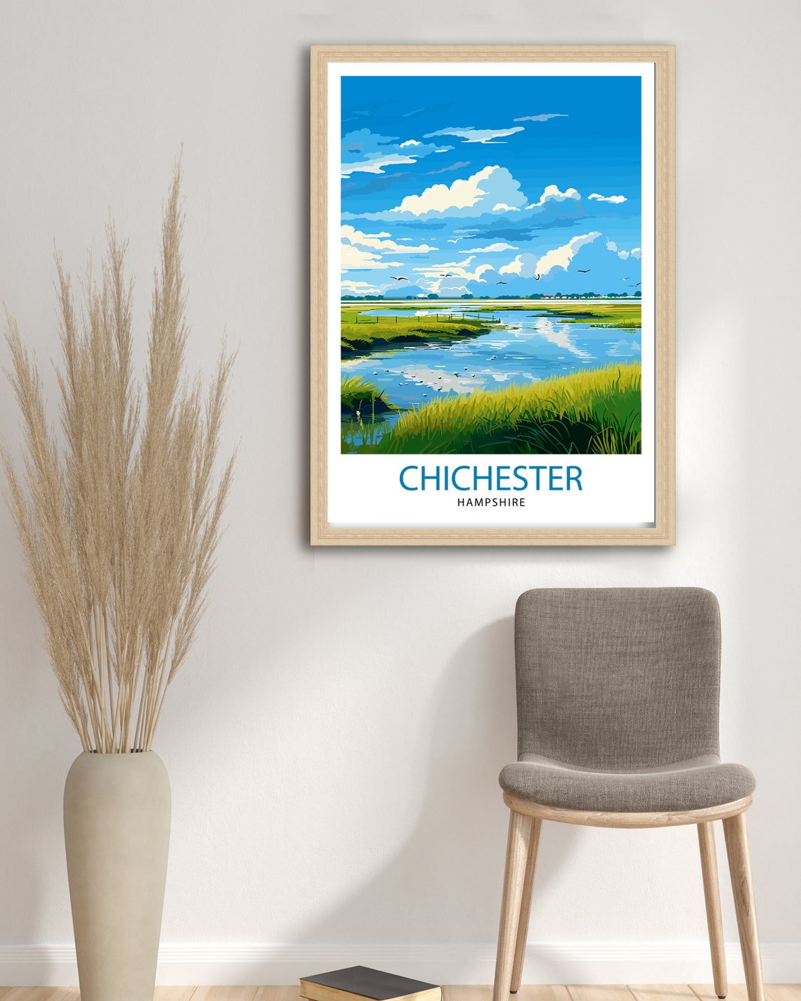 Chichester Hampshire Wetland Marsh Birdwatching Illustration Poster - Image 3