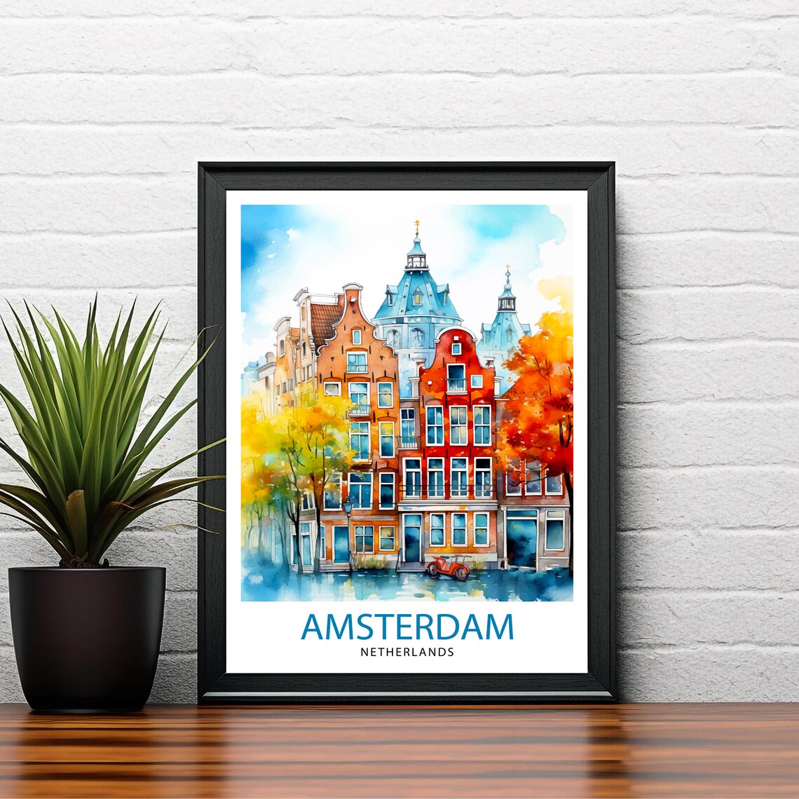 Amsterdam Netherlands Canal Houses Autumn Watercolor Travel Poster - Image 2
