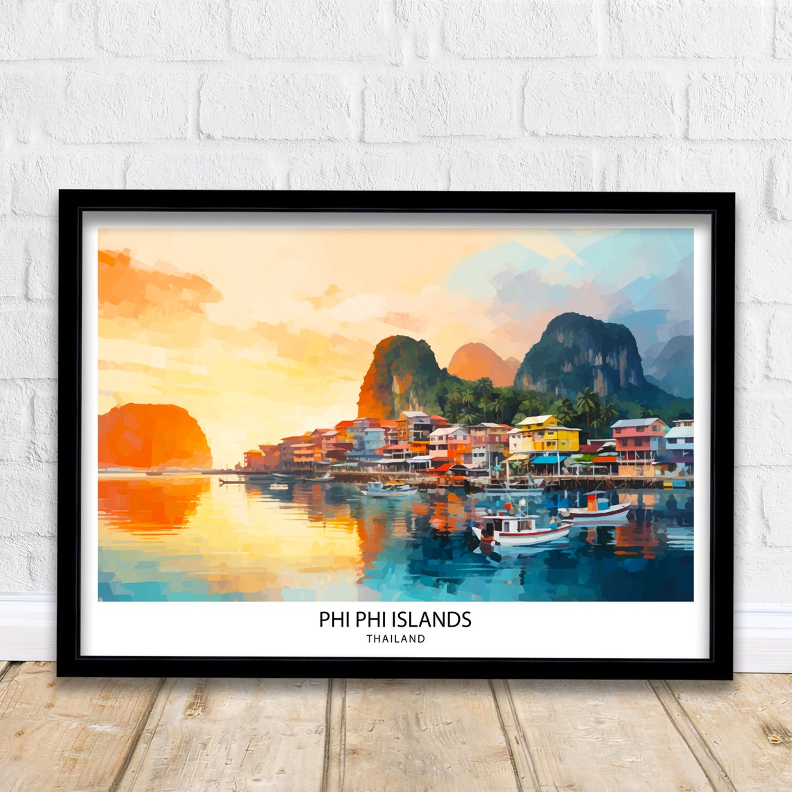 Phi Phi Islands Thailand Tropical Sunset Harbor Travel Poster