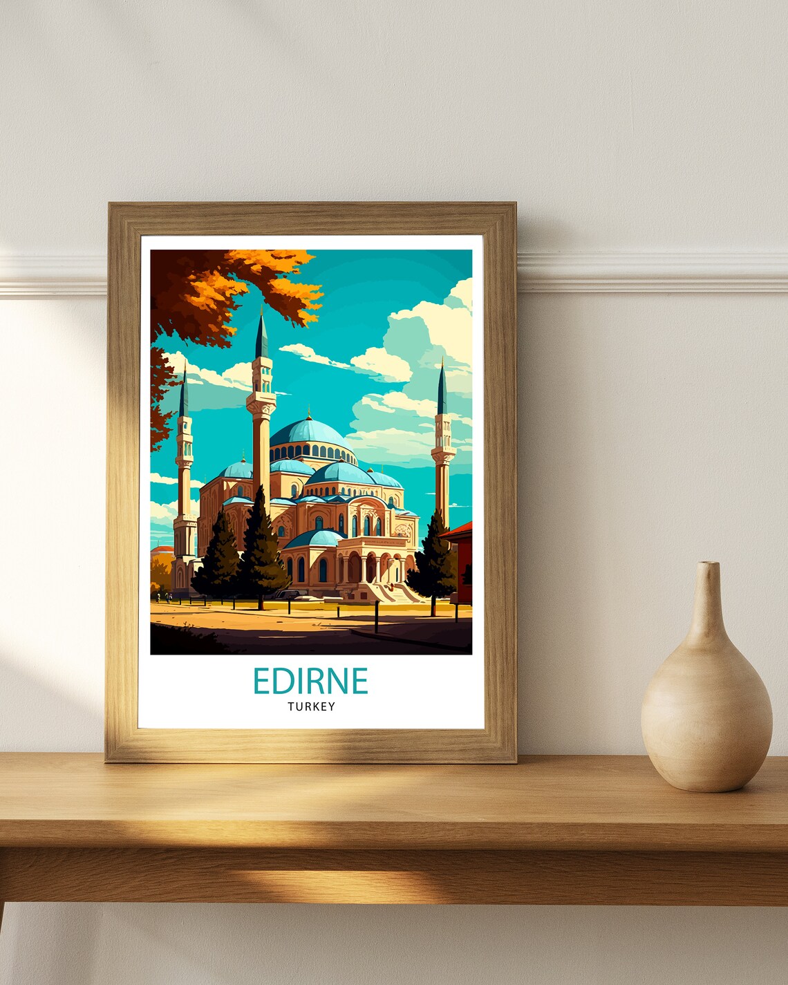Edirne Turkey Grand Blue Domed Mosque Minarets Vintage Travel Poster - Image 3