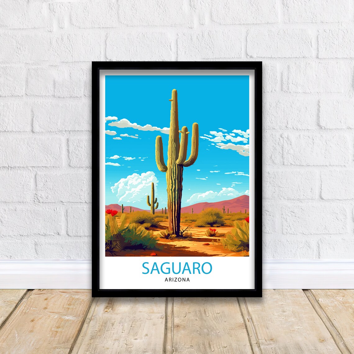 Saguaro Arizona Giant Desert Cactus Vintage Illustration Poster - Image 2