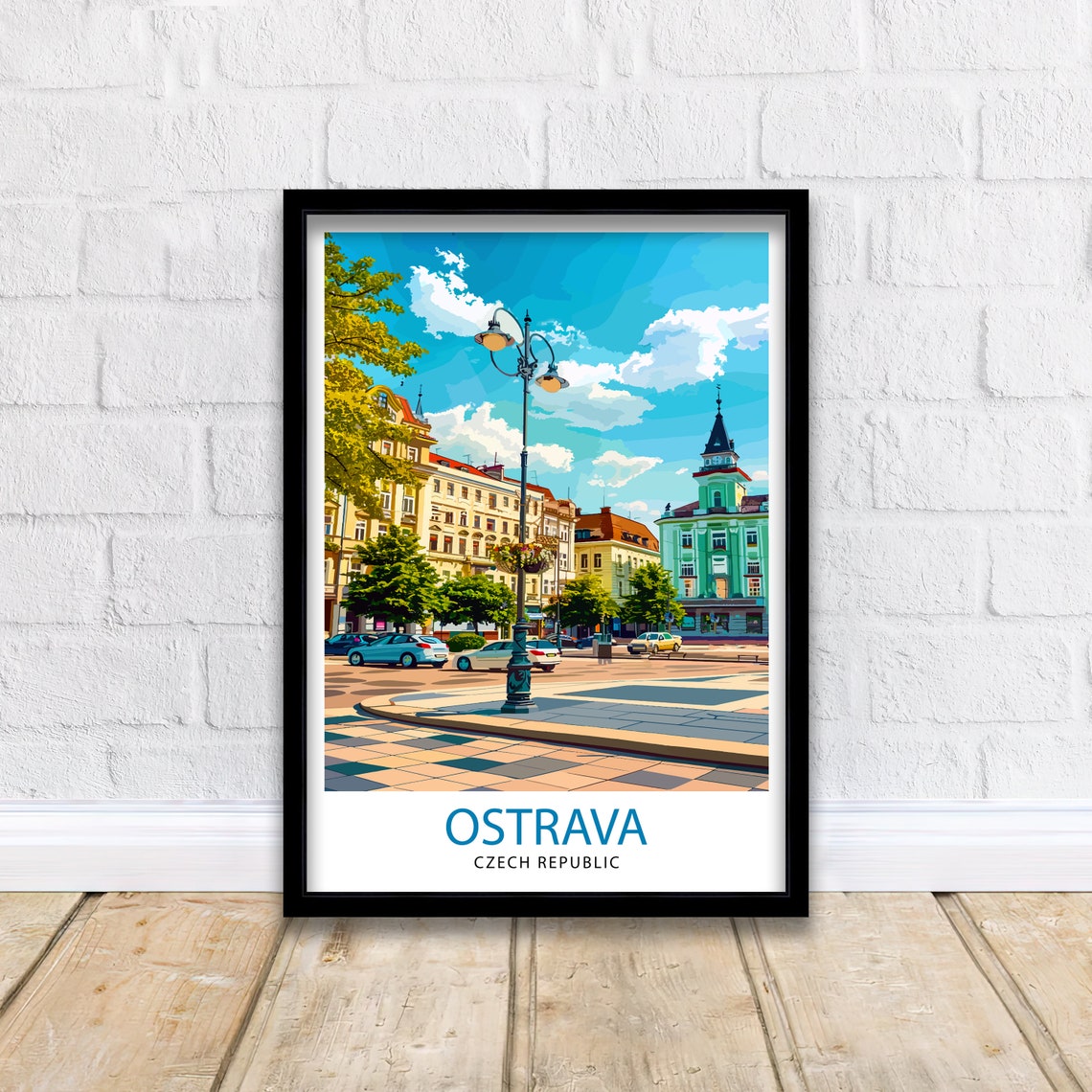 Ostrava Czech Republic City Square Clock Tower Travel Art Poster