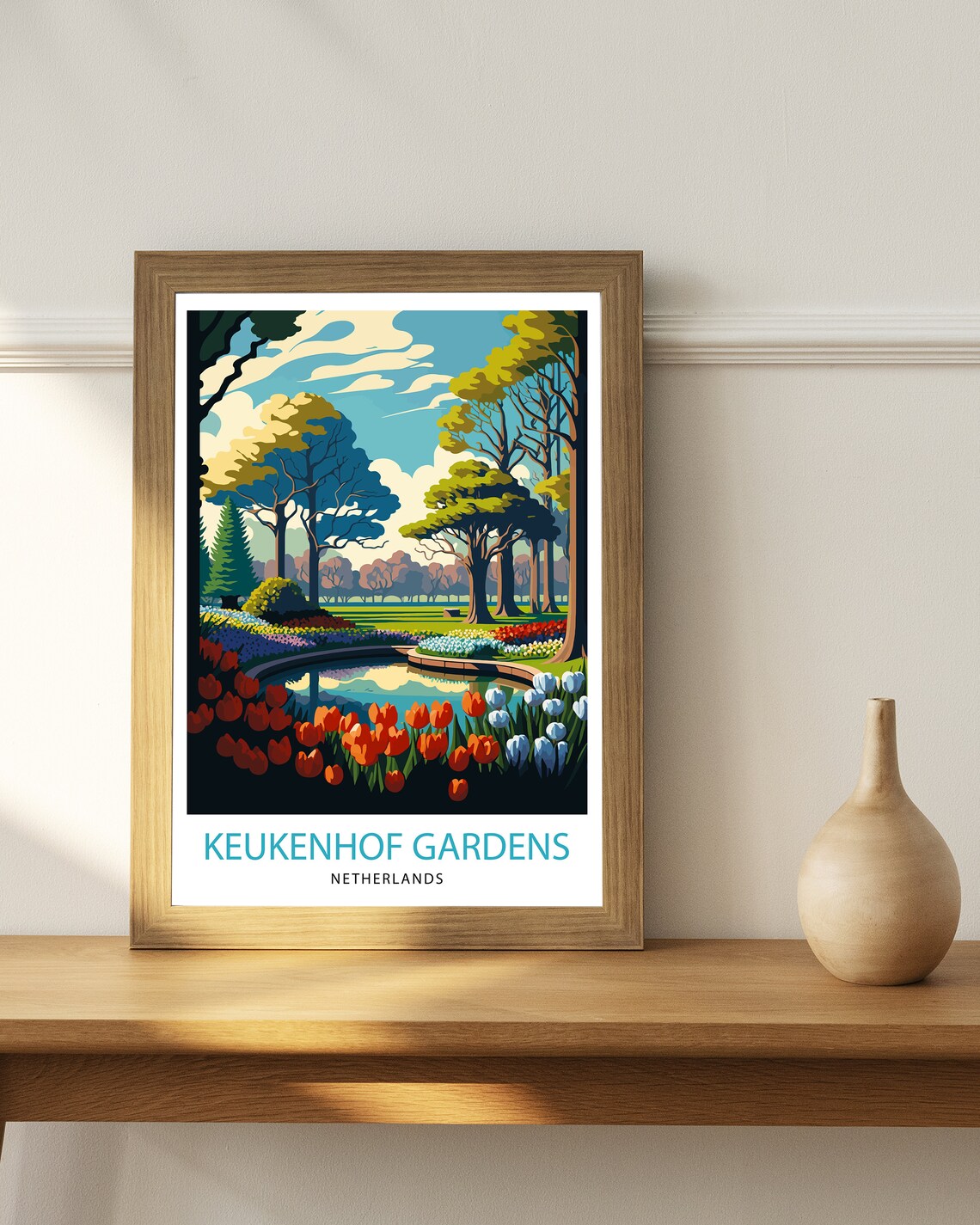 Keukenhof Gardens Netherlands Tulip Pond Spring Vintage Travel Poster - Image 3