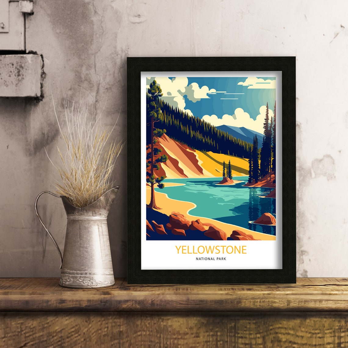 Yellowstone National Park Lake Pine Forest Art Travel Poster - Image 3