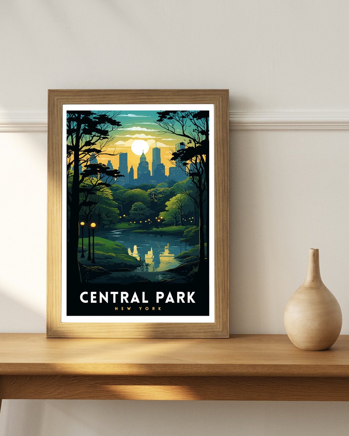 Central Park New York Sunset Skyline Lake Night Lights Poster - Image 2