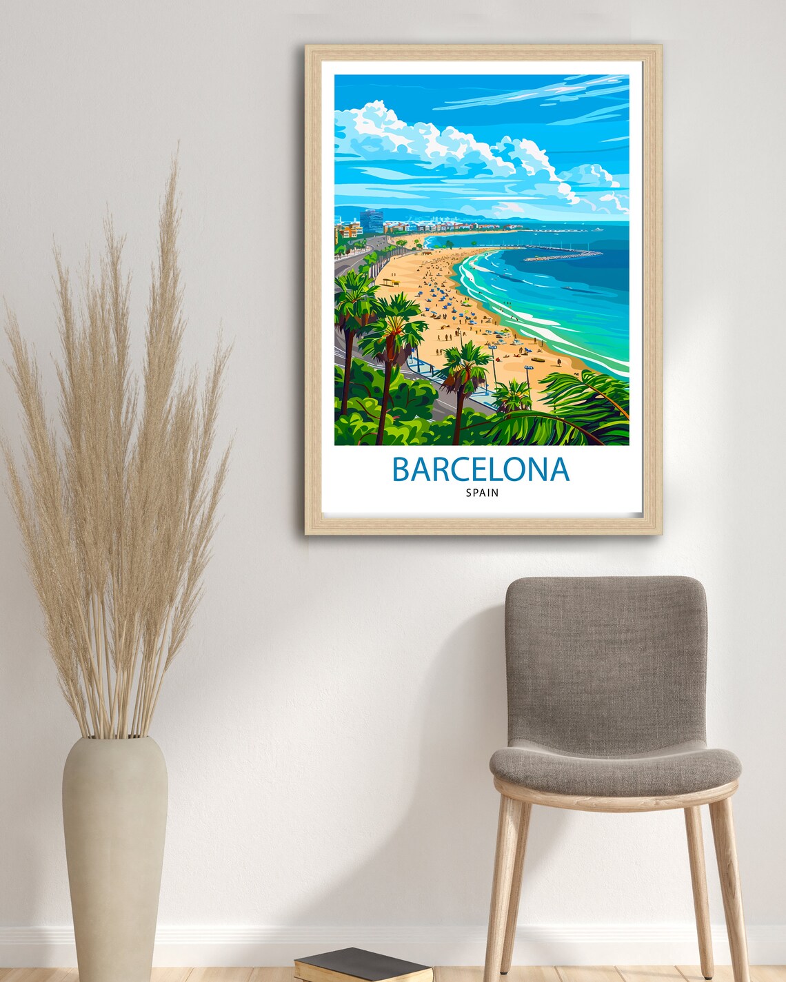 Barcelona Spain Mediterranean Beach Aerial View Travel Art Poster - Image 2