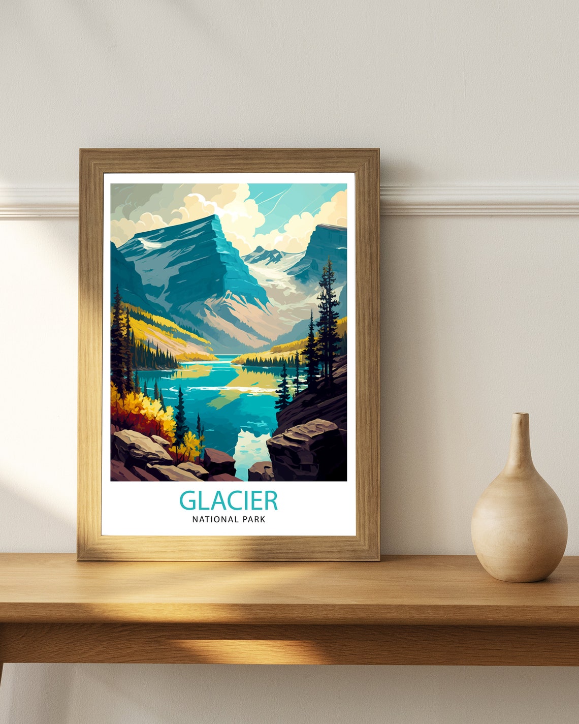 Glacier National Park Montana Glacier Peaks Lake Vintage Travel Poster - Image 3