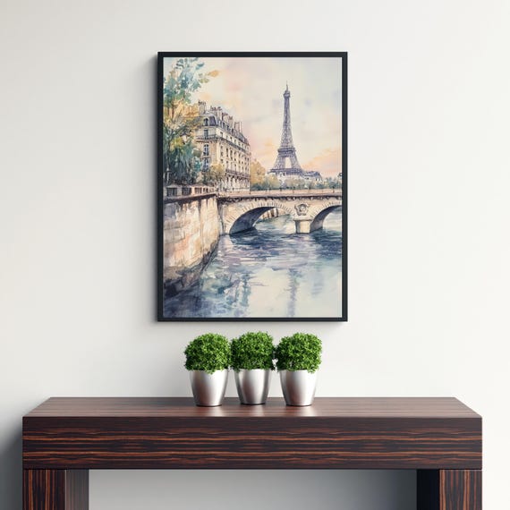 Paris Watercolor Travel Poster, French City Landscape