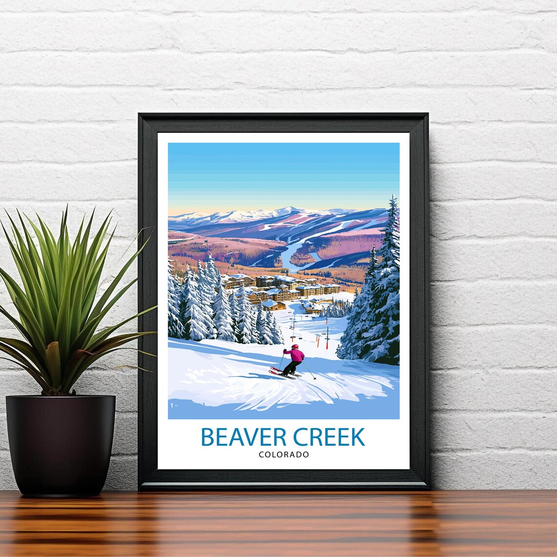 Beaver Creek Colorado Ski Resort Skier Snowy Slopes Travel Poster - Image 2