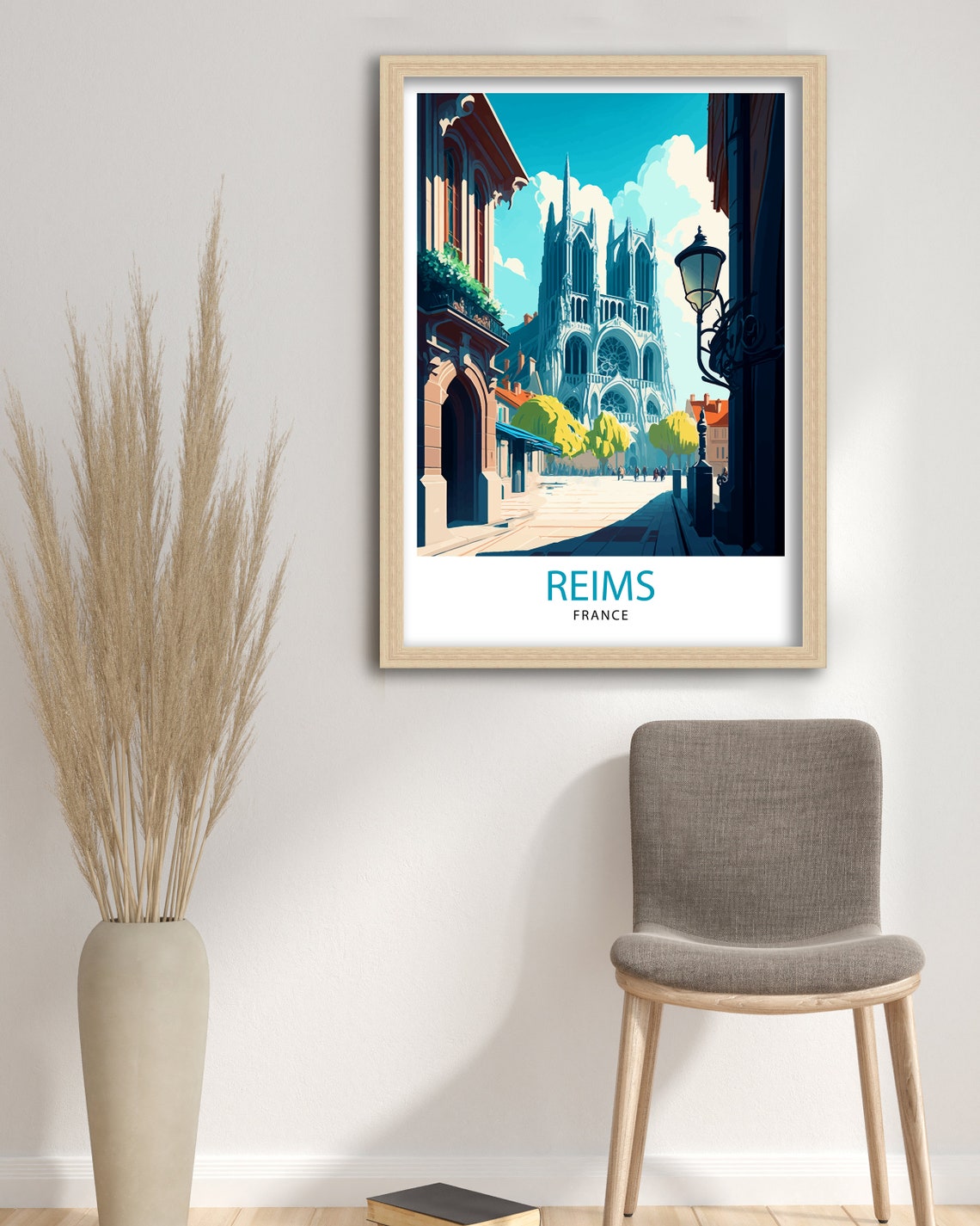 Reims France Cathedral Travel Poster With Gothic Facade Artwork - Image 3