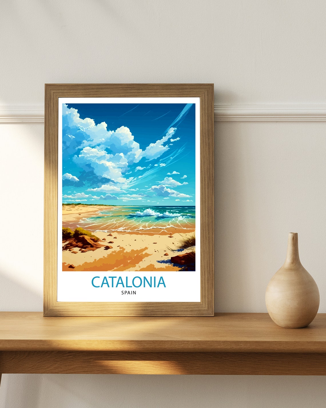 Catalonia Spain Sandy Beach Turquoise Surf Summer Coast Poster - Image 3