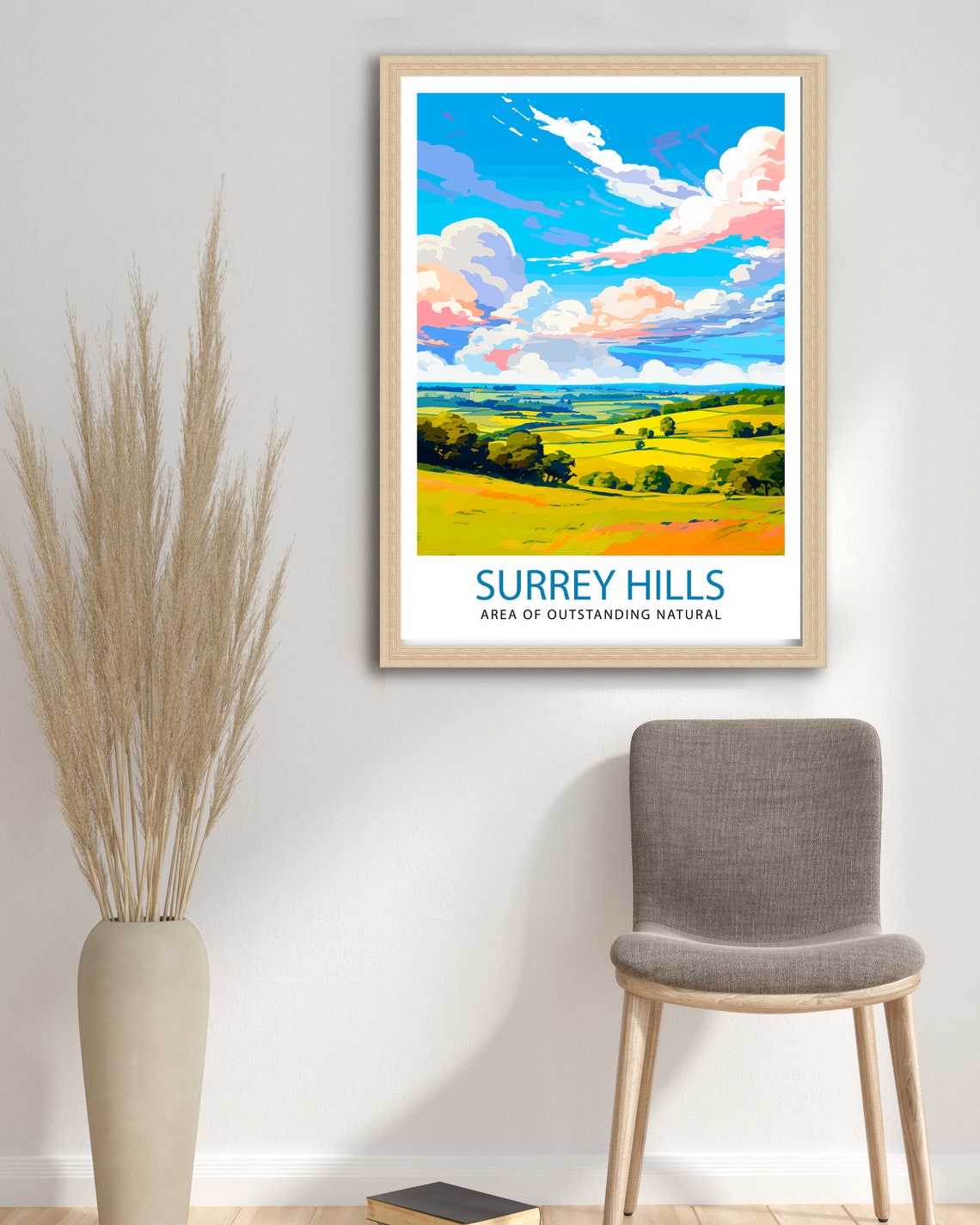 Surrey Hills England Rolling Green Fields Clouds Travel Poster - Image 2