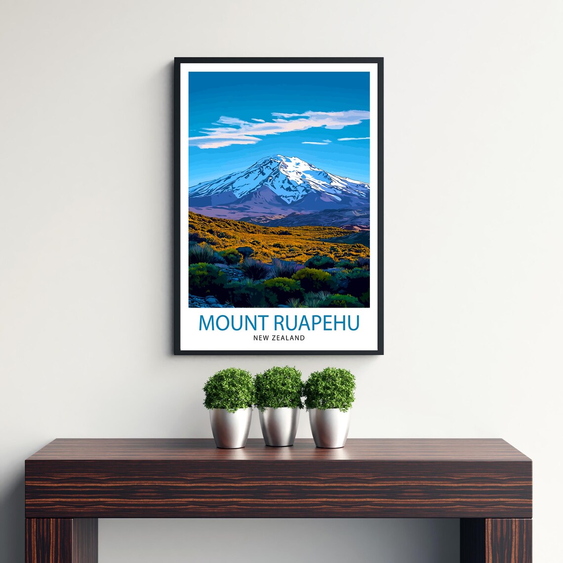 Mount Ruapehu New Zealand Snowcapped Volcano Landscape Travel Poster - Image 3