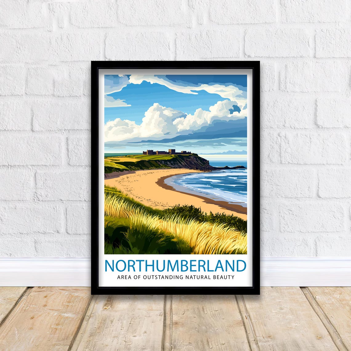 Northumberland England Coastal Beach Castle Vintage Travel Poster