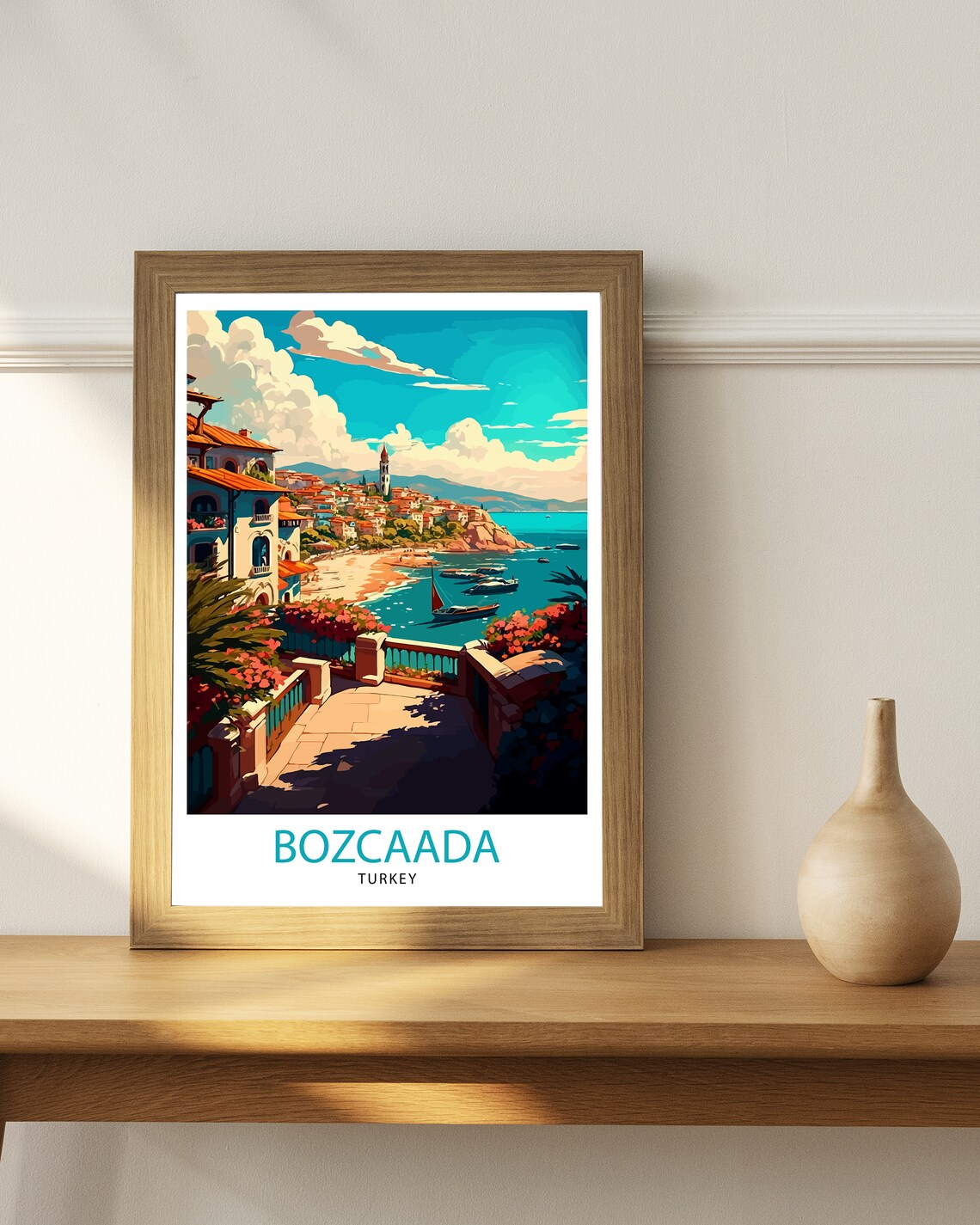 Bozcaada Turkey Aegean Island Old Town Harbor Boats Travel Poster - Image 3