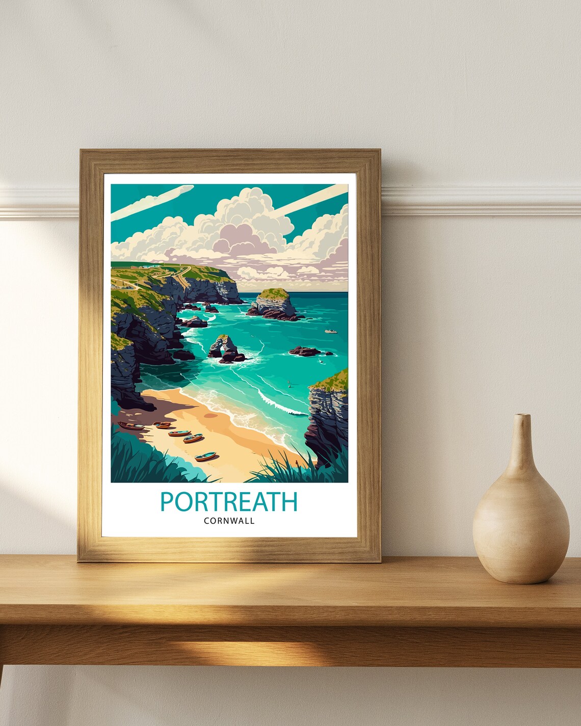 Portreath Cornwall Travel Poster, Cornwall Illustration - Image 3