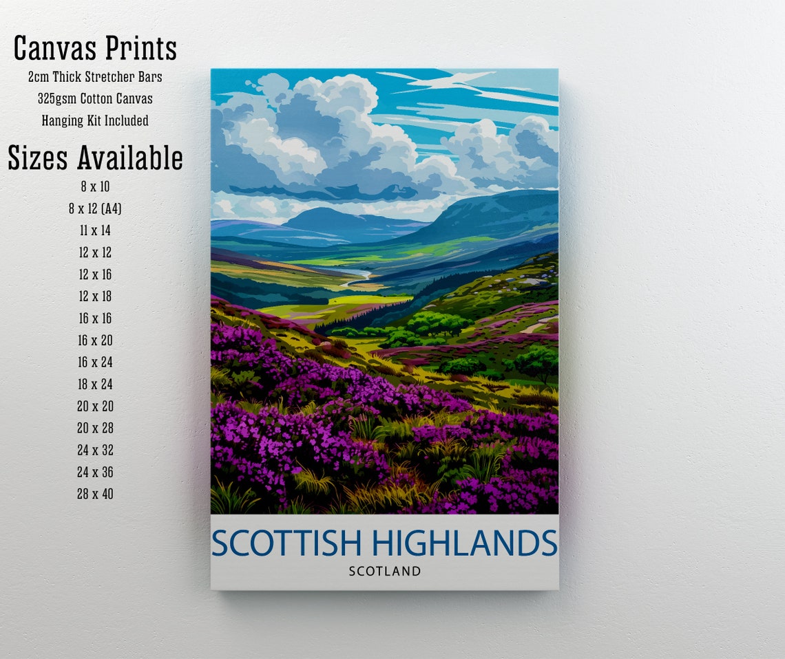 Scottish Highlands Heather Hills Loch Dramatic Landscape Poster - Image 2