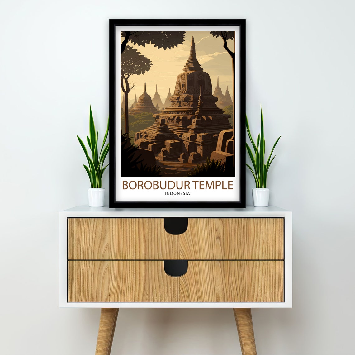 Borobudur Temple Indonesia Carved Stone Stupa Vintage Travel Poster - Image 2