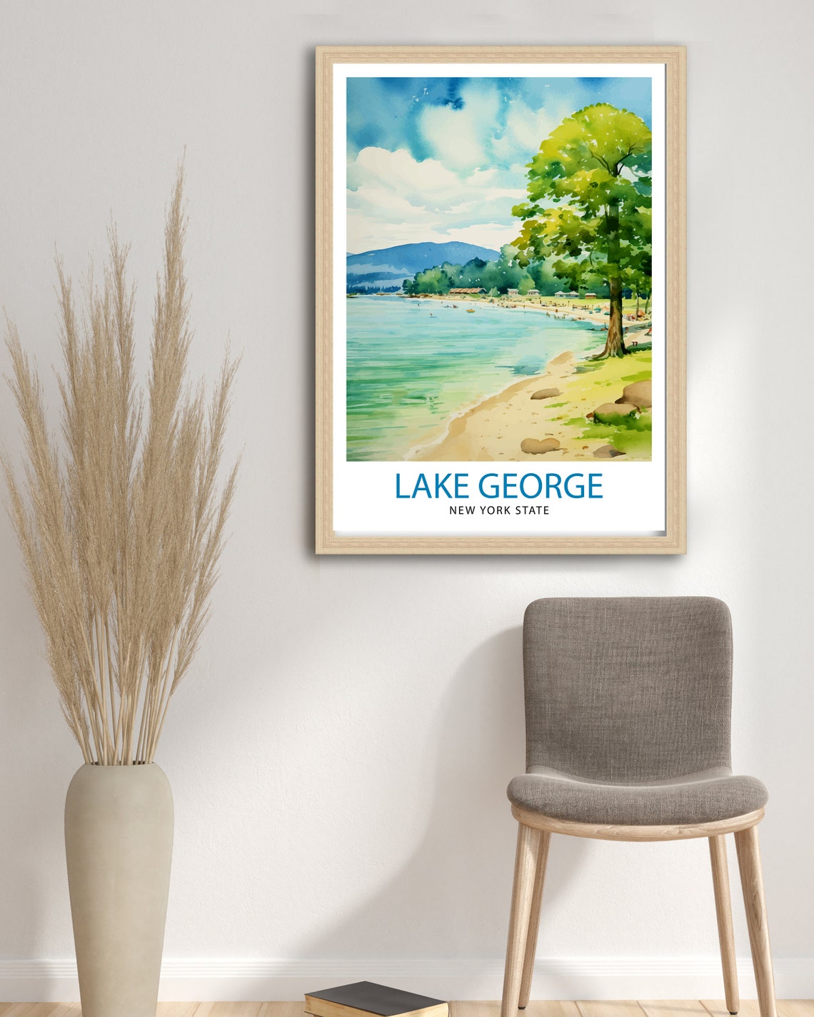 Lake George New York State Sandy Shore Watercolor Travel Poster - Image 3
