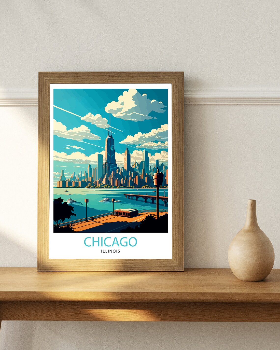 Chicago Skyline Travel Poster, Illinois Cityscape - Image 2