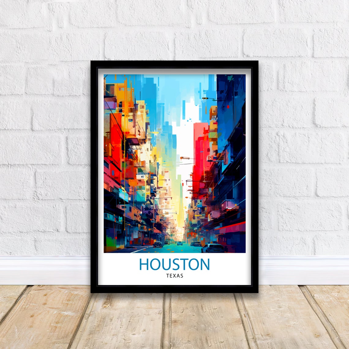 Houston Texas Abstract City Skyline Street Art Travel Poster - Image 2