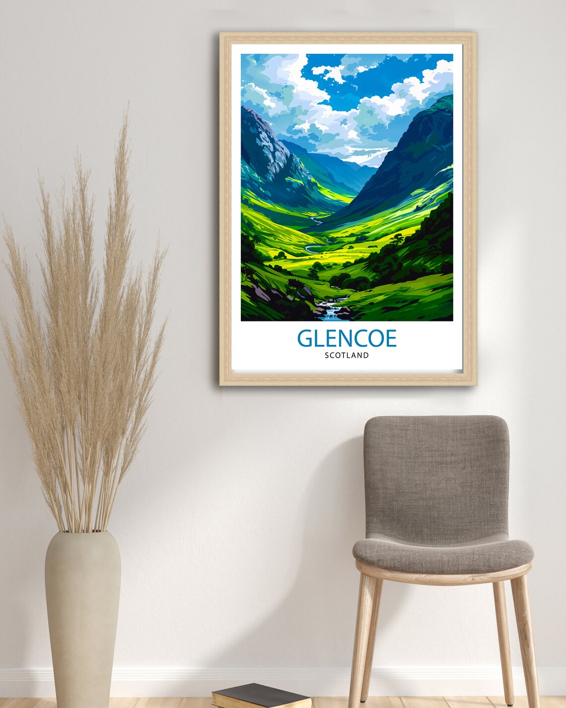 Glencoe Scotland Green Mountain Valley Winding River Travel Poster - Image 2