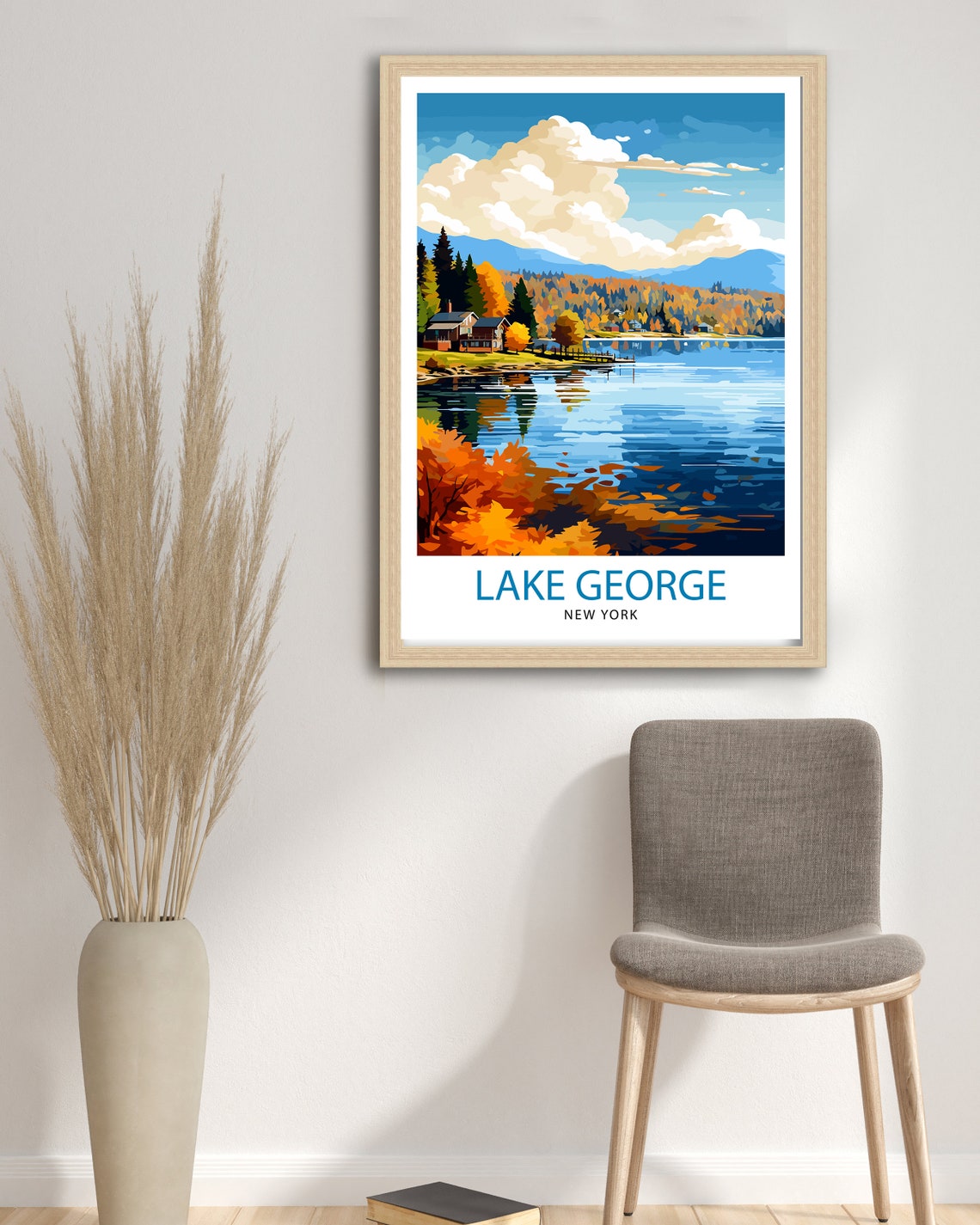 Lake George New York Autumn Lake Cabin Fall Foliage Travel Poster - Image 3