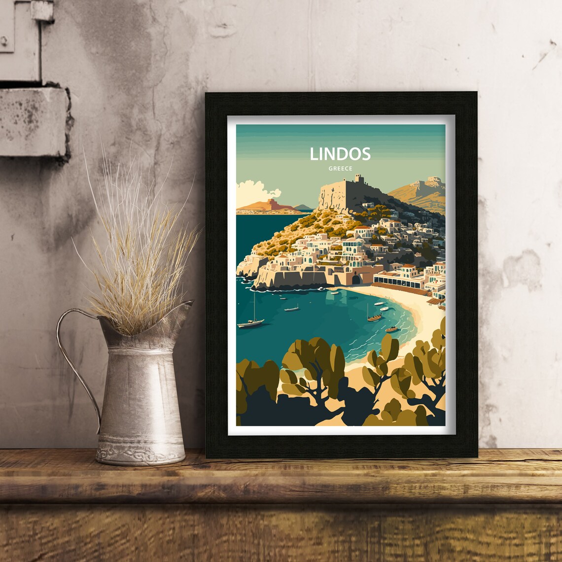 Lindos Travel Poster, Greece Rhodes Wall Art - Image 3