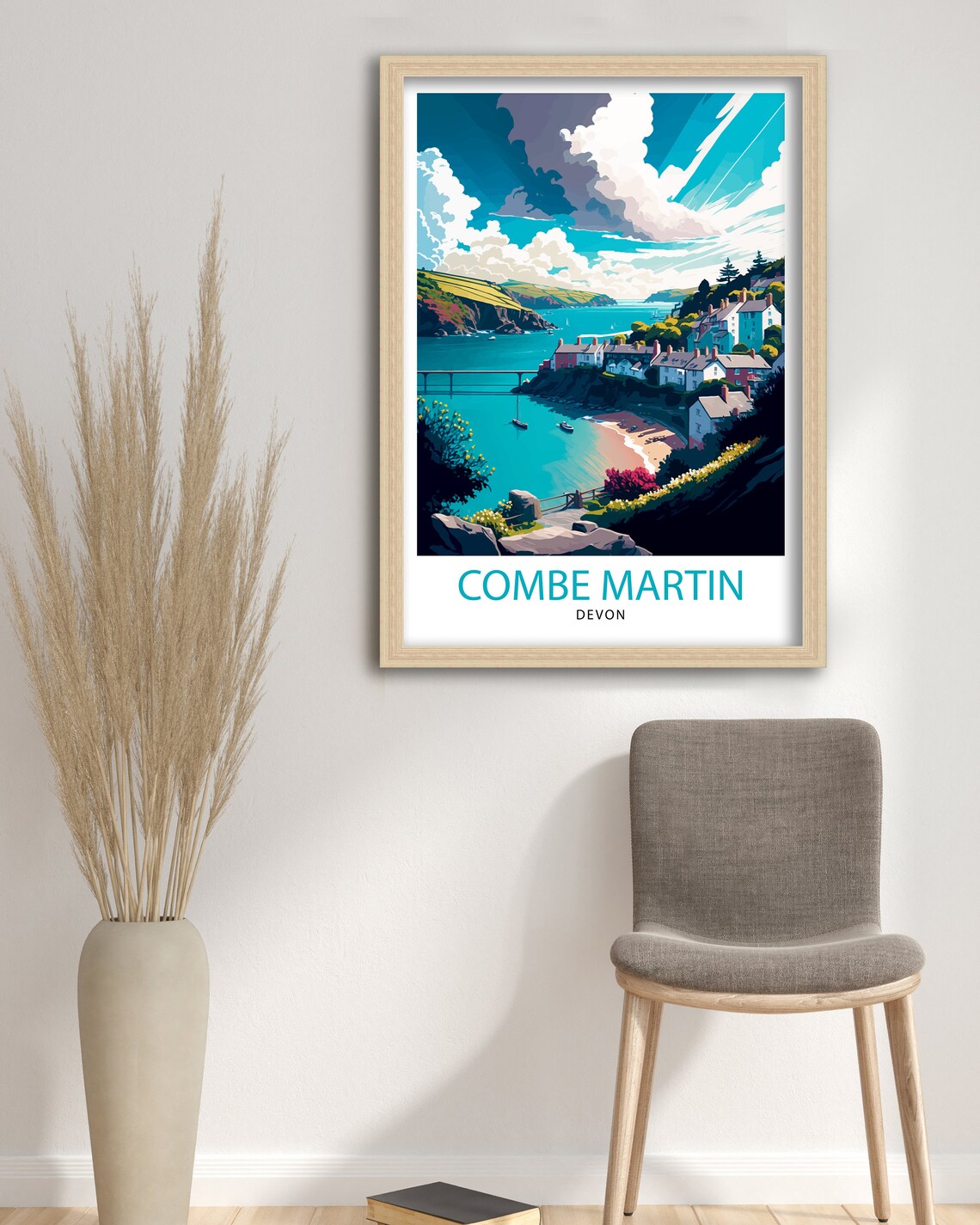 Combe Martin Devon Travel Poster, Coastal Place Print - Image 3
