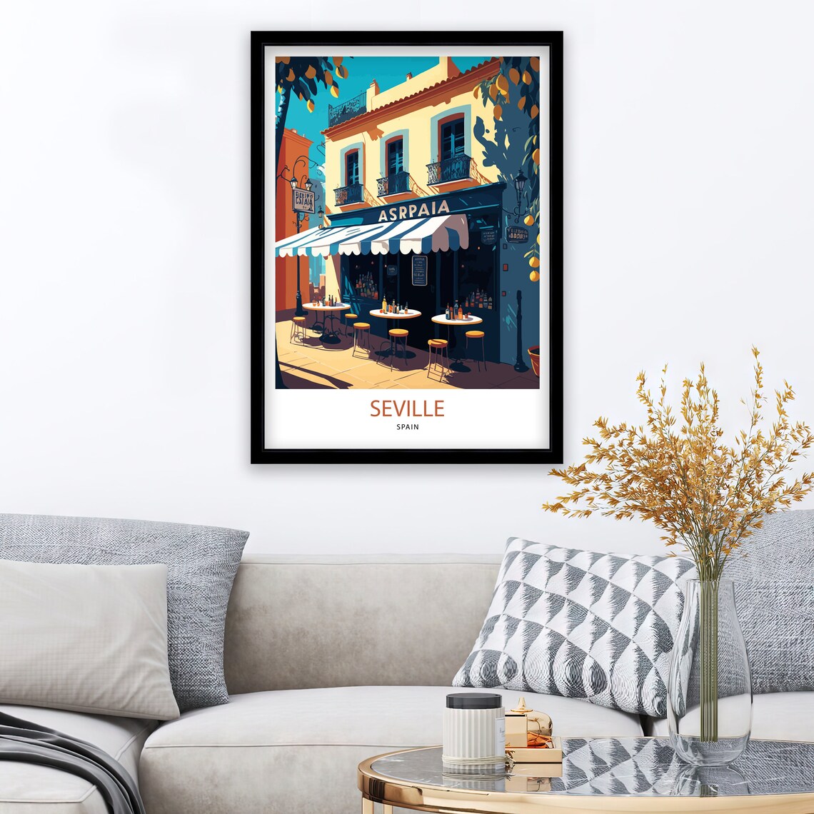 Seville Spain Sunny Tapas Bar Street Cafe Retro Travel Poster - Image 3
