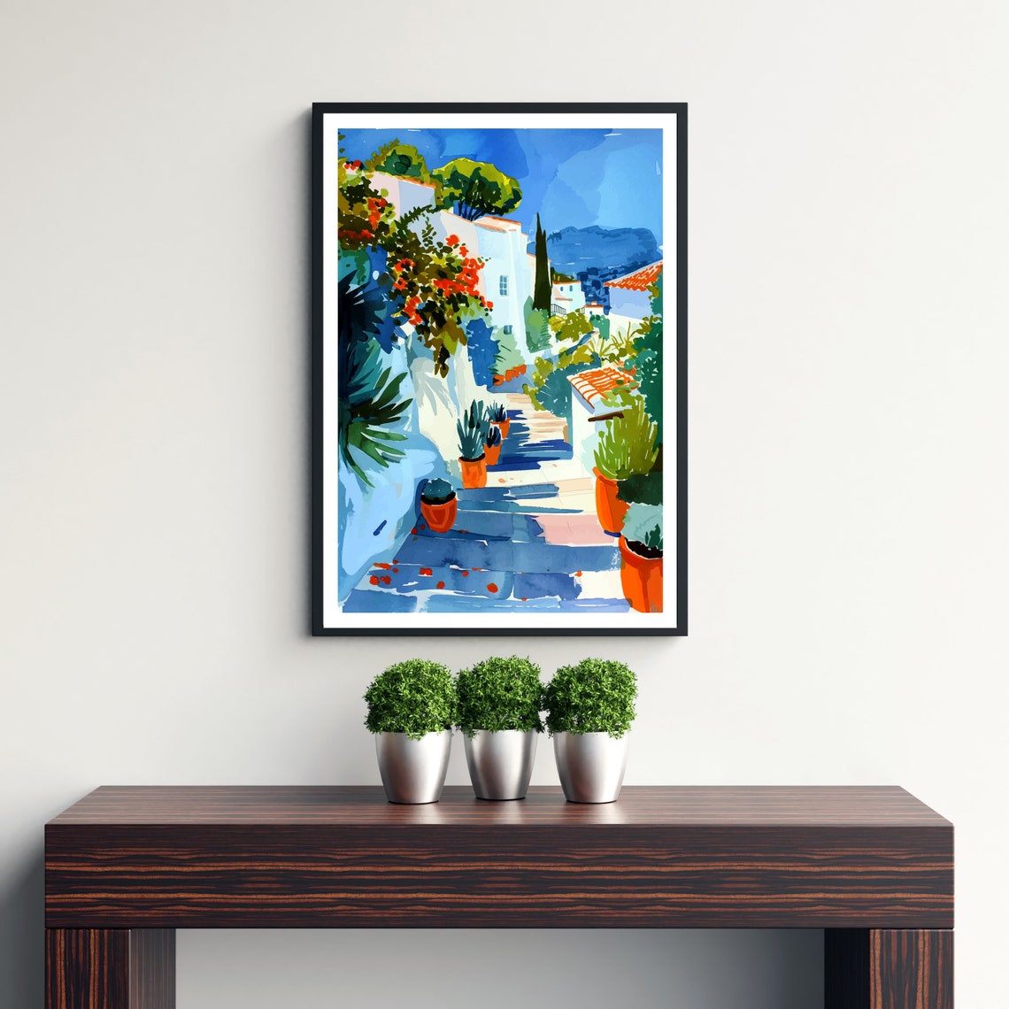 Altea Spain Whitewashed Alley Flower Pots Mediterranean Poster - Image 3