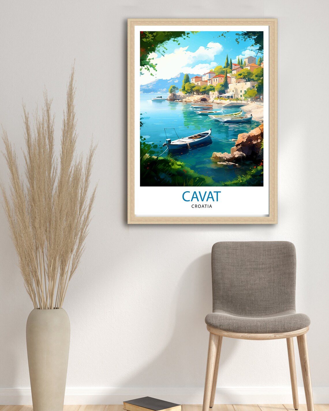 Cavtat Croatia Turquoise Harbour Sailboats Travel Scene Poster - Image 2