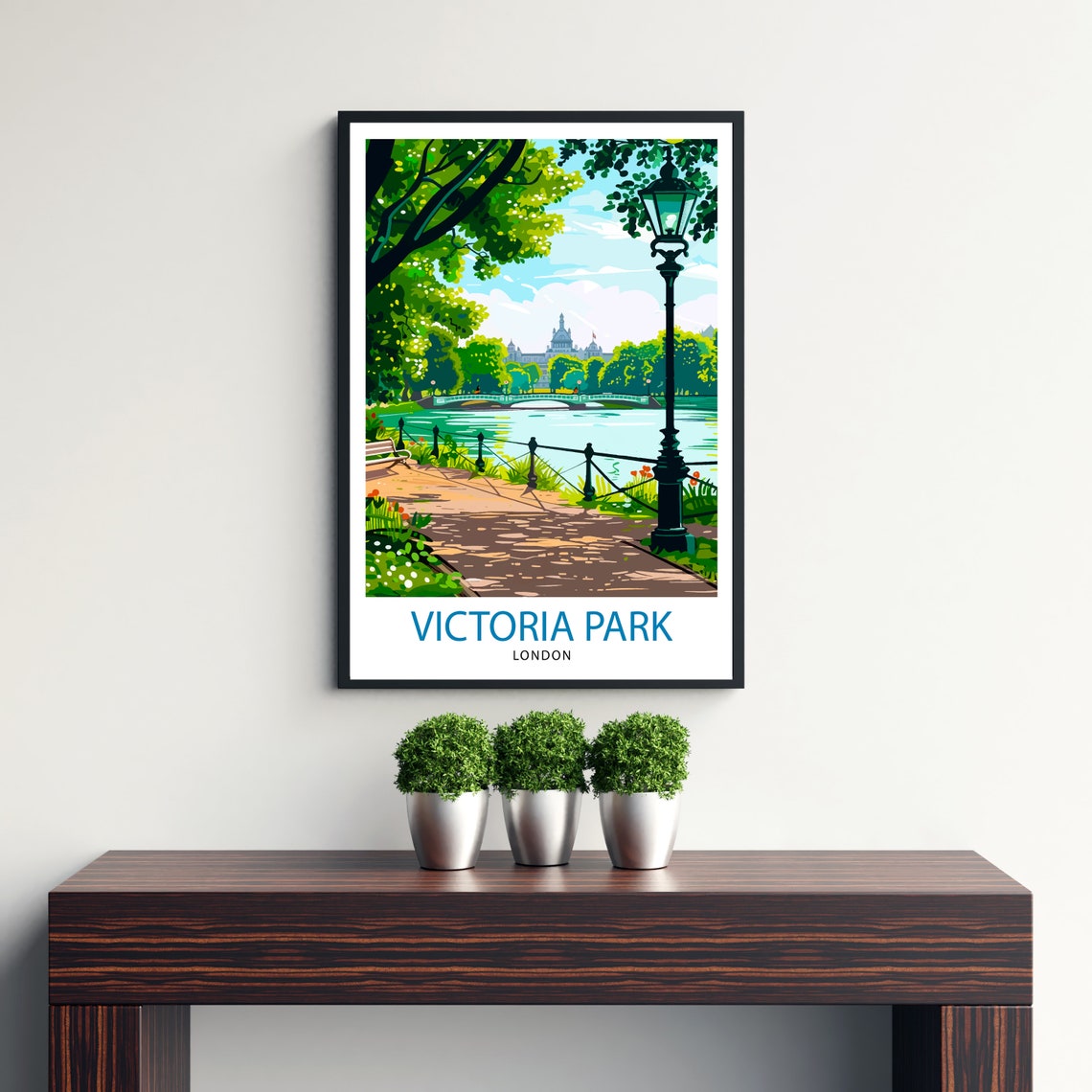Victoria Park London Bridge Lake Lamp Post Vintage Travel Poster - Image 3