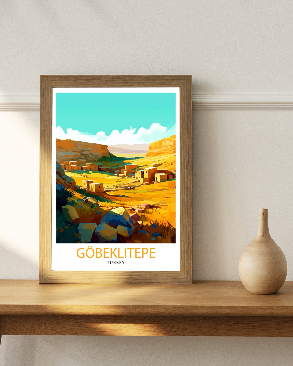 Gobeklitepe Turkey Golden Plain Ancient Stones Vintage Travel Poster - Image 3