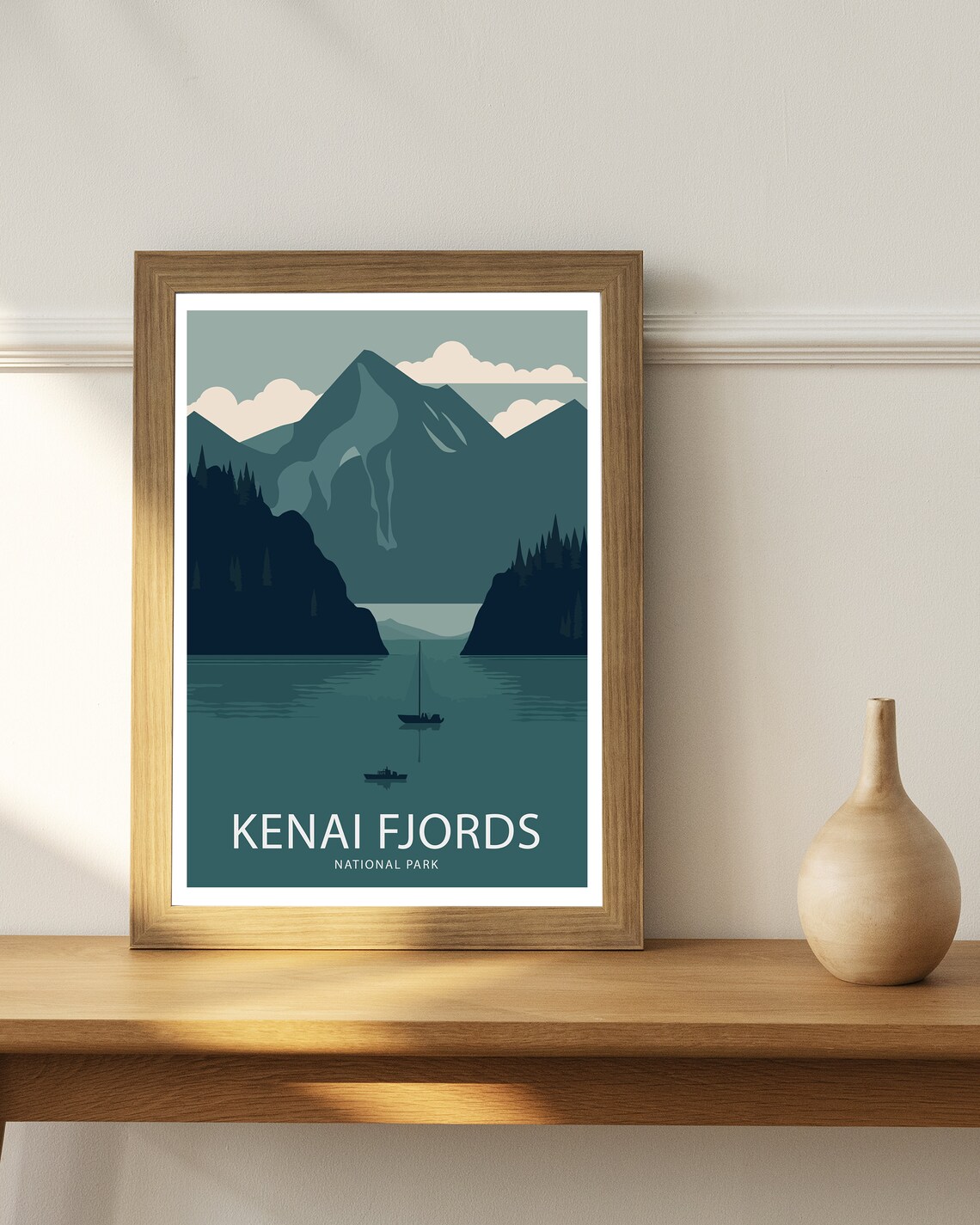 Kenai Fjords National Park Alaska Boats Teal Mountains Poster - Image 3