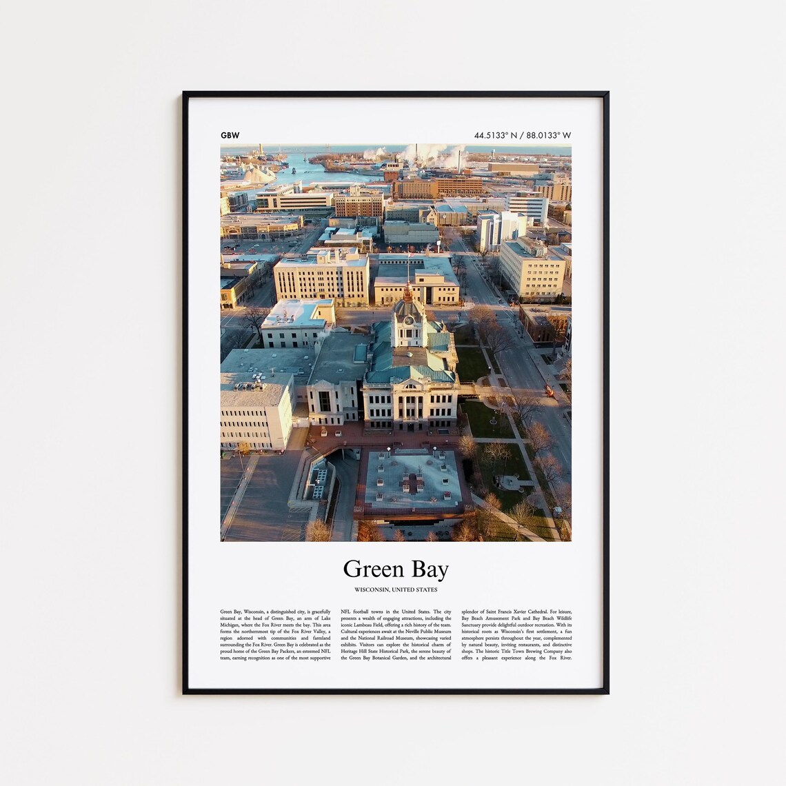 Green Bay Wisconsin Courthouse City Aerial Photo Travel Poster