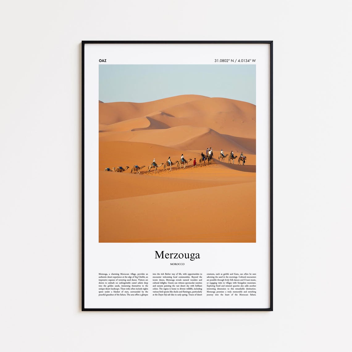 Merzouga Morocco Sahara Desert Camel Caravan Dunes Photo Poster