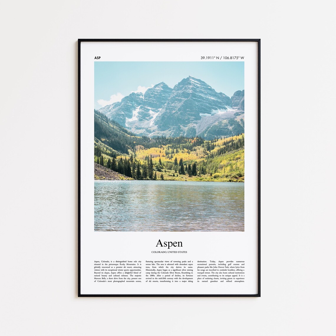 Aspen Color Print Real Photo Poster Travel Gift Colorado United States Usa Minimal City