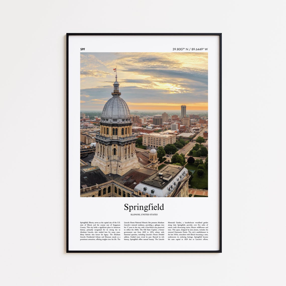 Springfield Illinois State Capitol Dome Sunset Skyline Photo Poster
