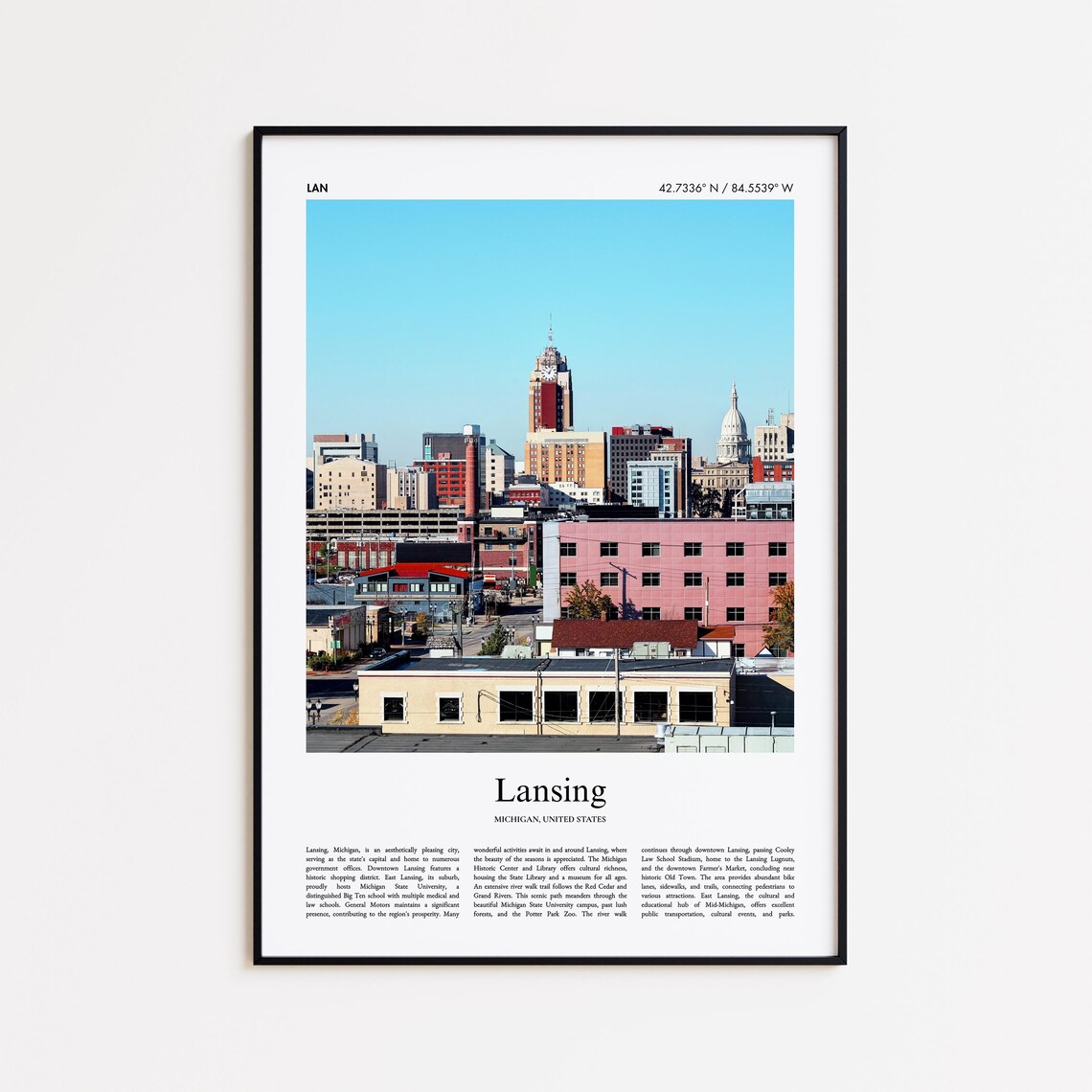 Lansing Michigan Downtown Skyline City View Color Travel Photo Poster