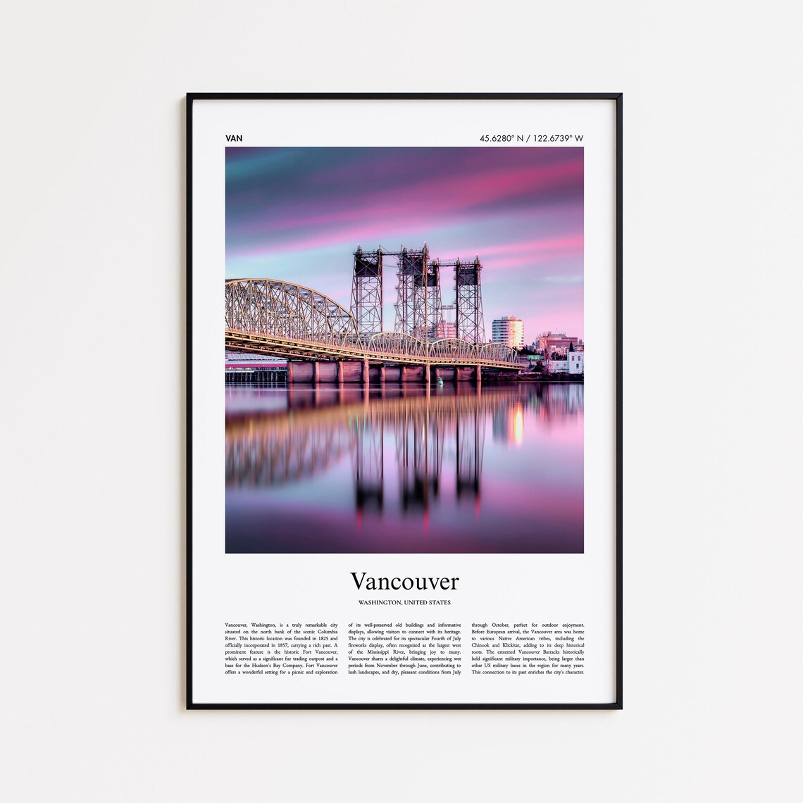 Vancouver Washington Columbia River Bridge at Sunset Travel Poster