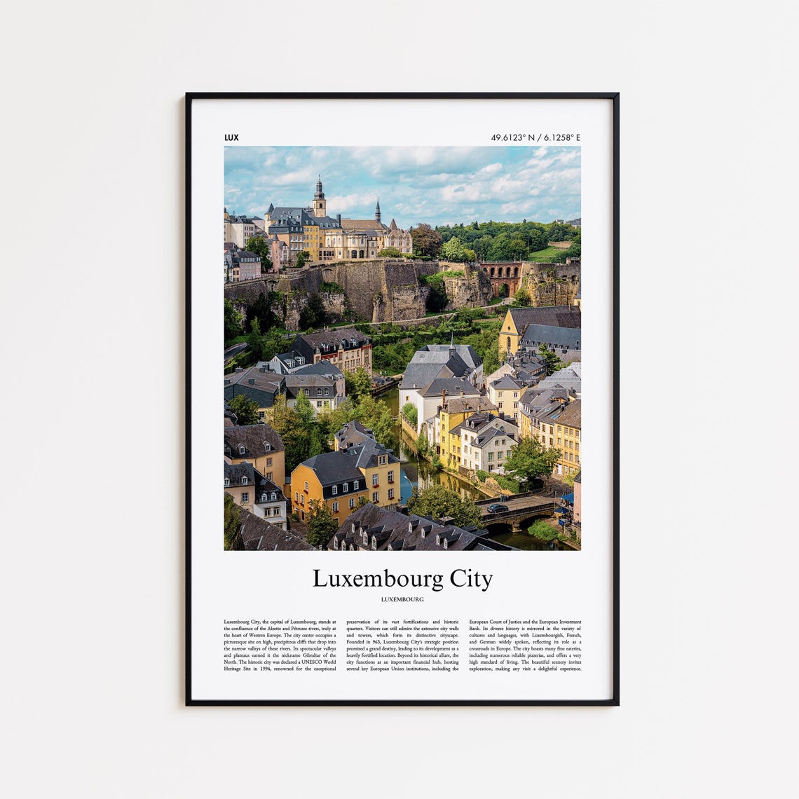 Luxembourg City Fortress Cliffs Old Town View Minimalist Poster