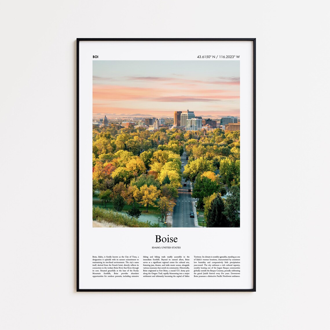Boise Idaho Autumn Skyline Fall Trees City Travel Photography Poster