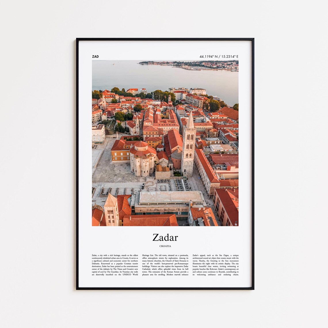 Zadar Croatia Adriatic Old Town Aerial Color Travel Photo Poster
