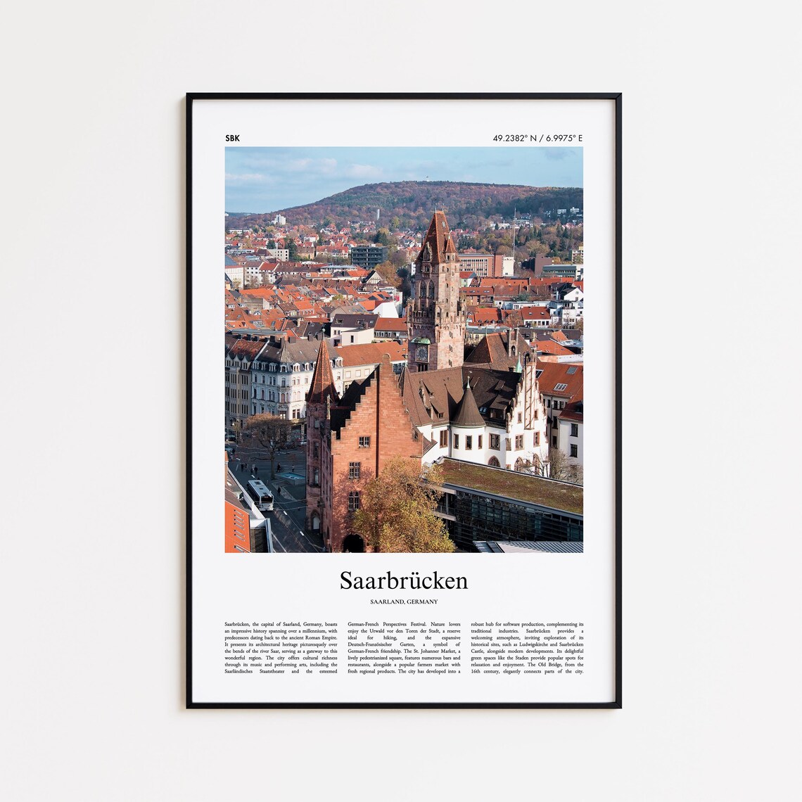 Saarbrucken Germany Saarland Old Town View Color Travel Photo Poster