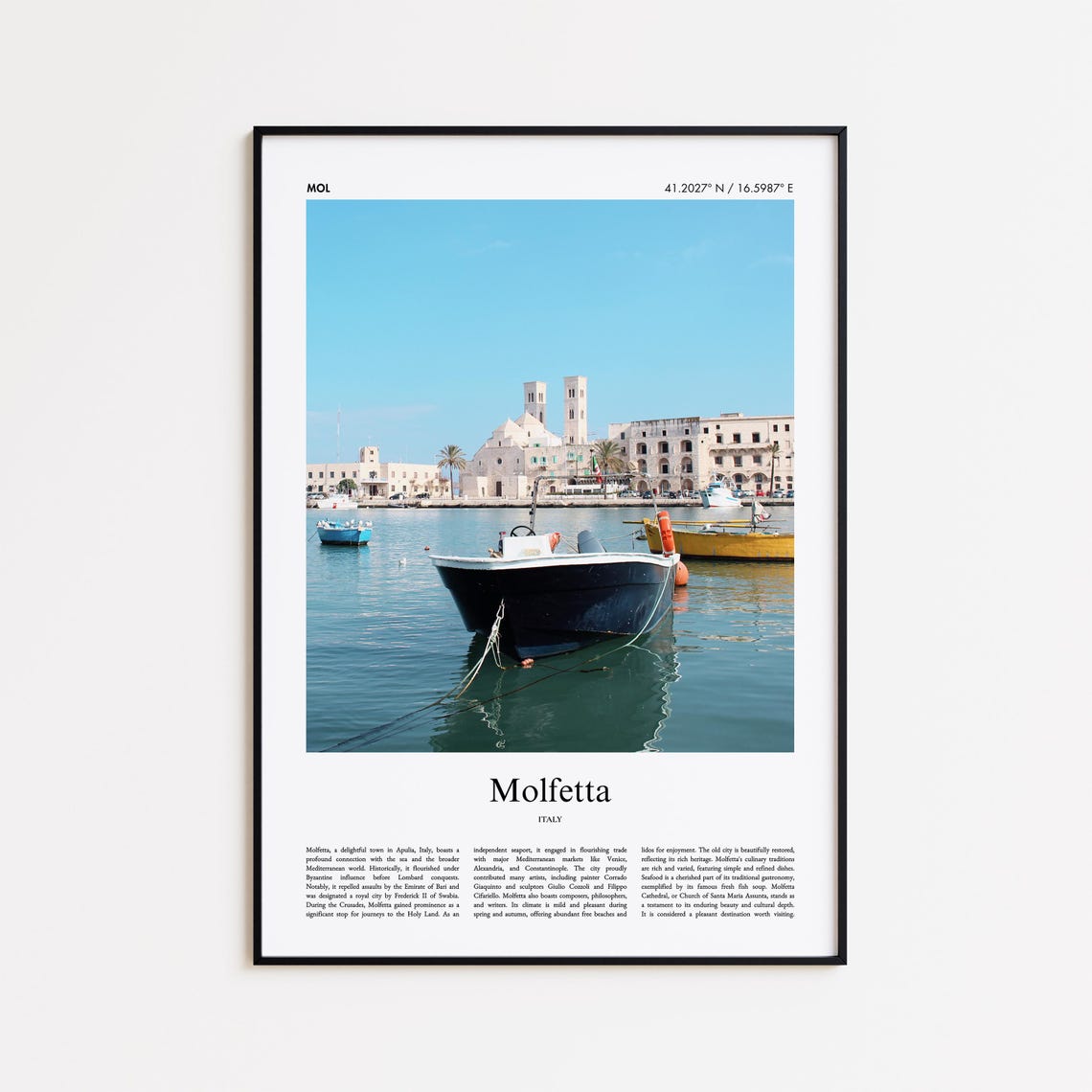 Molfetta Italy Harbor Cathedral Color Travel Photo Art Poster