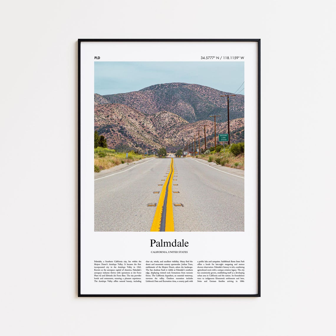 Palmdale California Desert Highway Mountain Road Trip Travel Poster